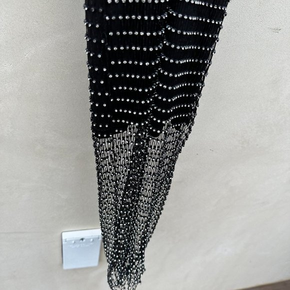 Opening Ceremony Slip Dress Black Satin Fishnet Rhinestone Embellished Sz 2 - Picture 11 of 12